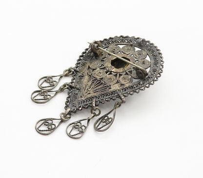 925 Sterling Silver  Vintage Antique Tiger's Eye Floral Brooch Pin  BP6056