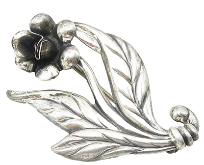 925 Sterling Silver  Vintage Shiny Sculpted Single Flower Brooch Pin  BP4231