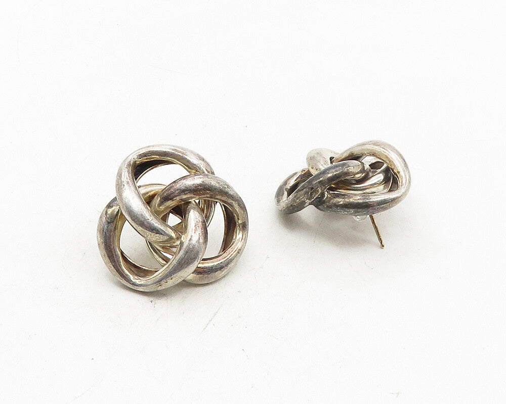 925 Sterling Silver & 14K GOLD  Vintage Pretzel Knot Drop Earrings  EG5294