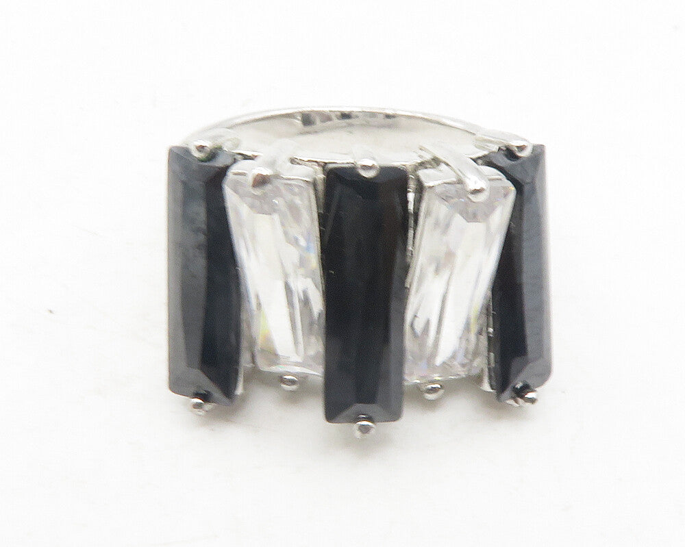 925 Sterling Silver  Cubic Zirconia & Hematite Cocktail Ring Sz 7   RG11976
