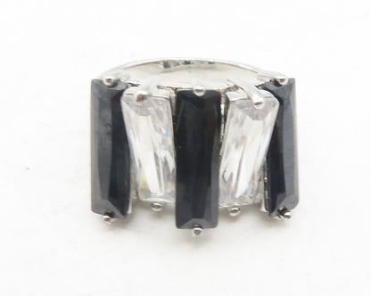 925 Sterling Silver  Cubic Zirconia & Hematite Cocktail Ring Sz 7   RG11976