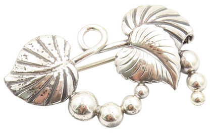 925 Sterling Silver Vintage Brooch DENMARK Botanical Floral Leaf Pin  BP12007