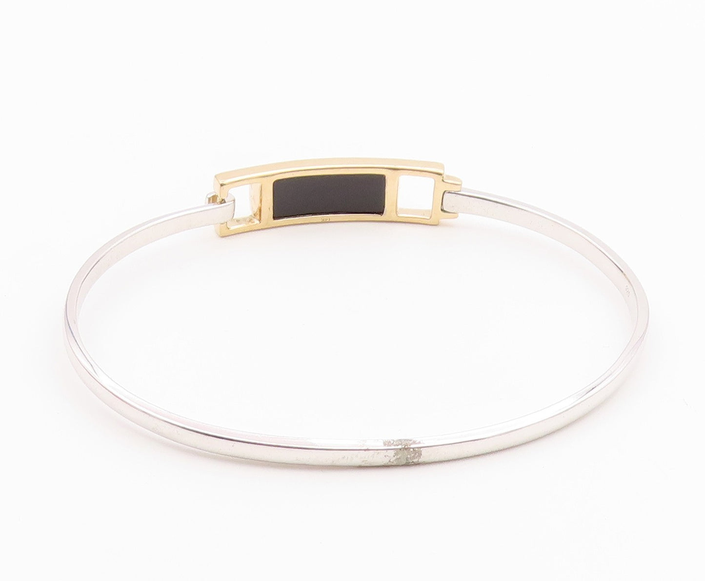 925 Silver  Vintage Two Tone Rectangular Black Onyx Bangle Bracelet  BT9384