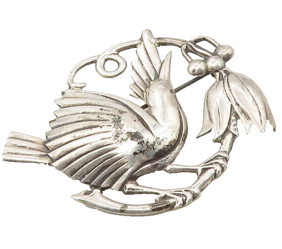 925 Sterling Silver  Vintage Antique Perched Bird Shiny Brooch Pin  BP6693