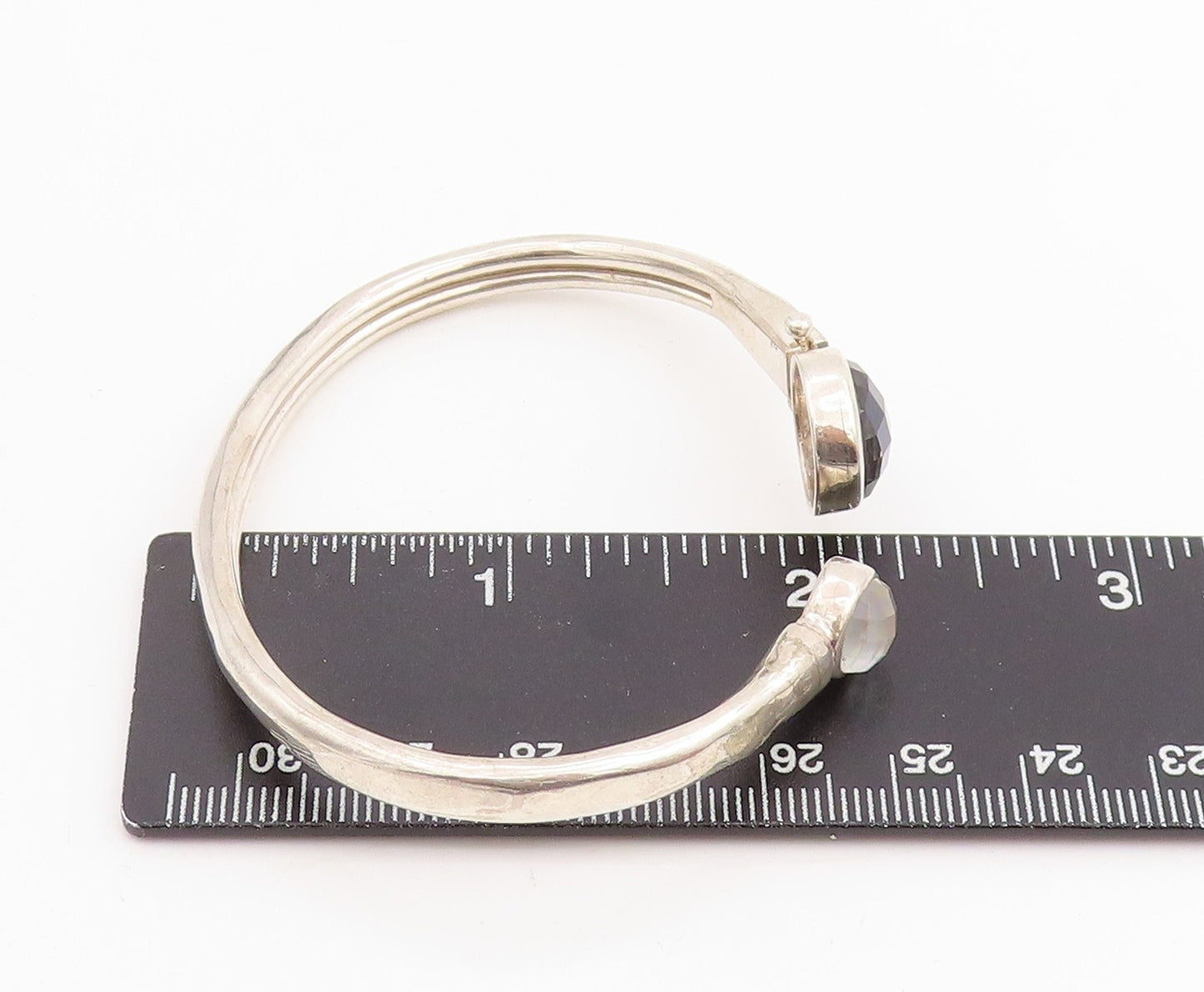 925 Sterling Silver Vintage Bracelet Round Gemstone Open Hook Bangle  BT11434