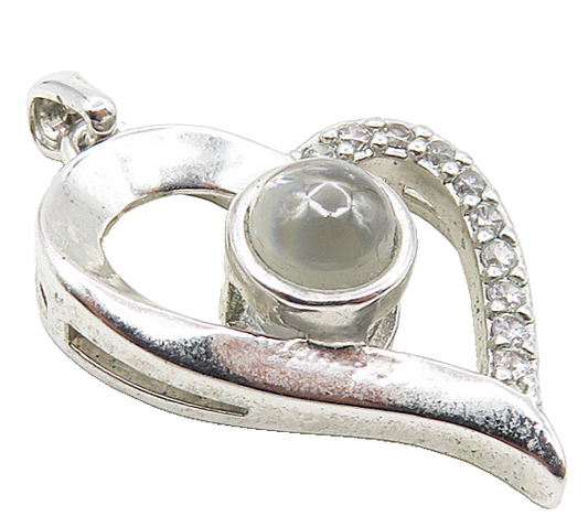 925 Sterling Silver  White Topaz Shiny Open Love Heart Drop Pendant  PT6646