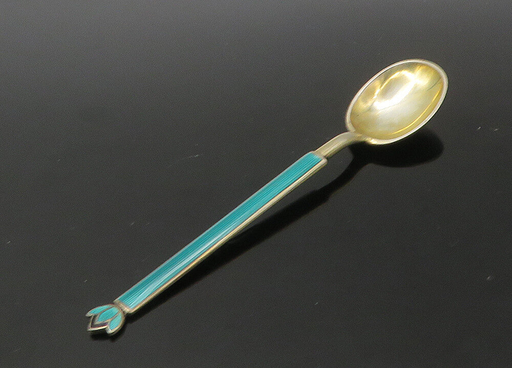DAVID ANDERSEN NORWAY 925 Silver  Vintage Enamel Floral Espresso Spoon  TR3105