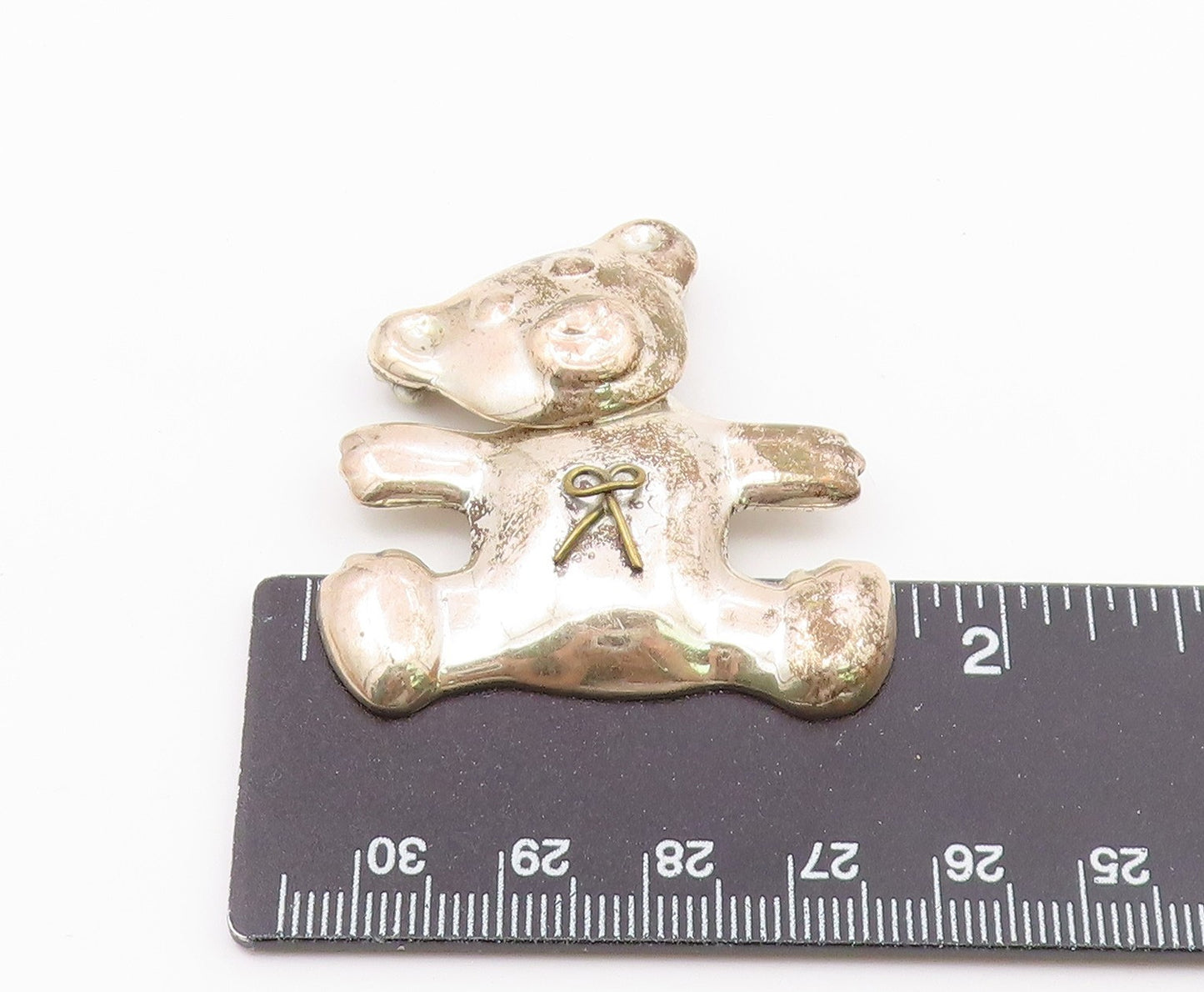 MEXICO 925 Sterling Silver  Vintage Dark Tone Teddy Bear Brooch Pin  BP5754
