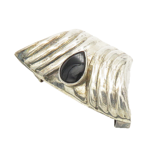 925 Sterling Silver  Vintage Black Onyx Shiny Fluted Slide Pendant  PT14033