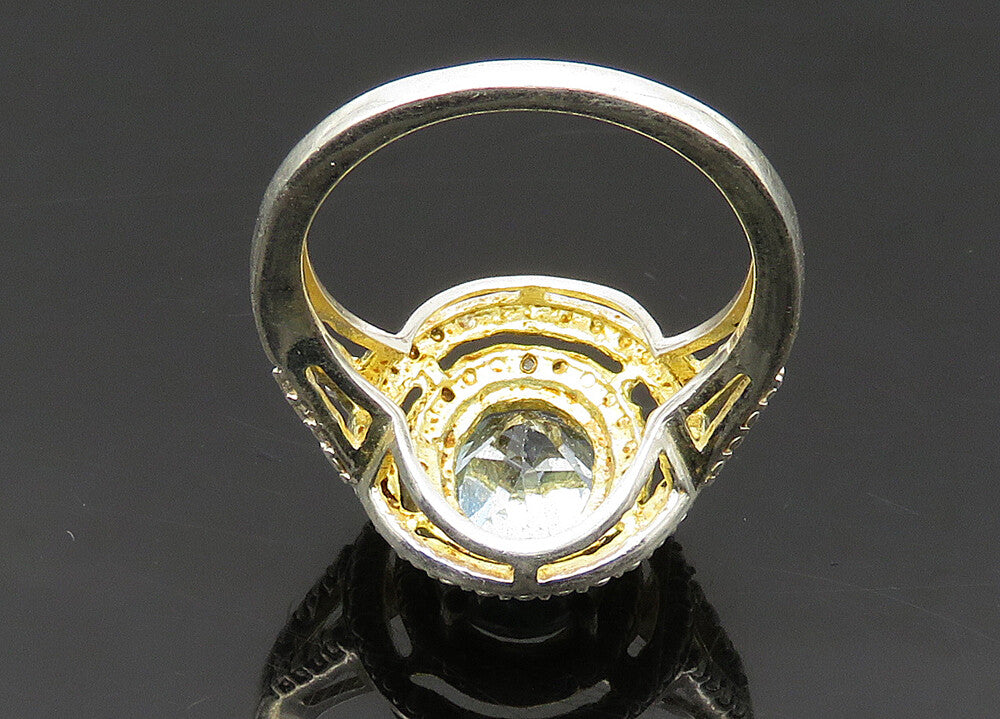 925 Sterling Silver  Vintage Blue Topaz Shiny Round Cocktail Ring Sz 6 RG20653