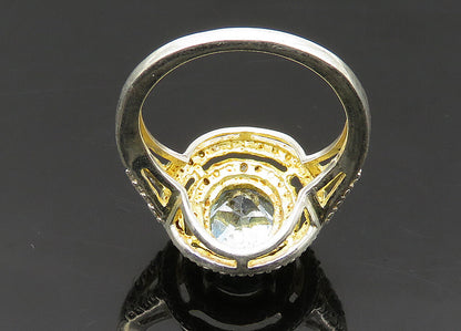 925 Sterling Silver  Vintage Blue Topaz Shiny Round Cocktail Ring Sz 6 RG20653