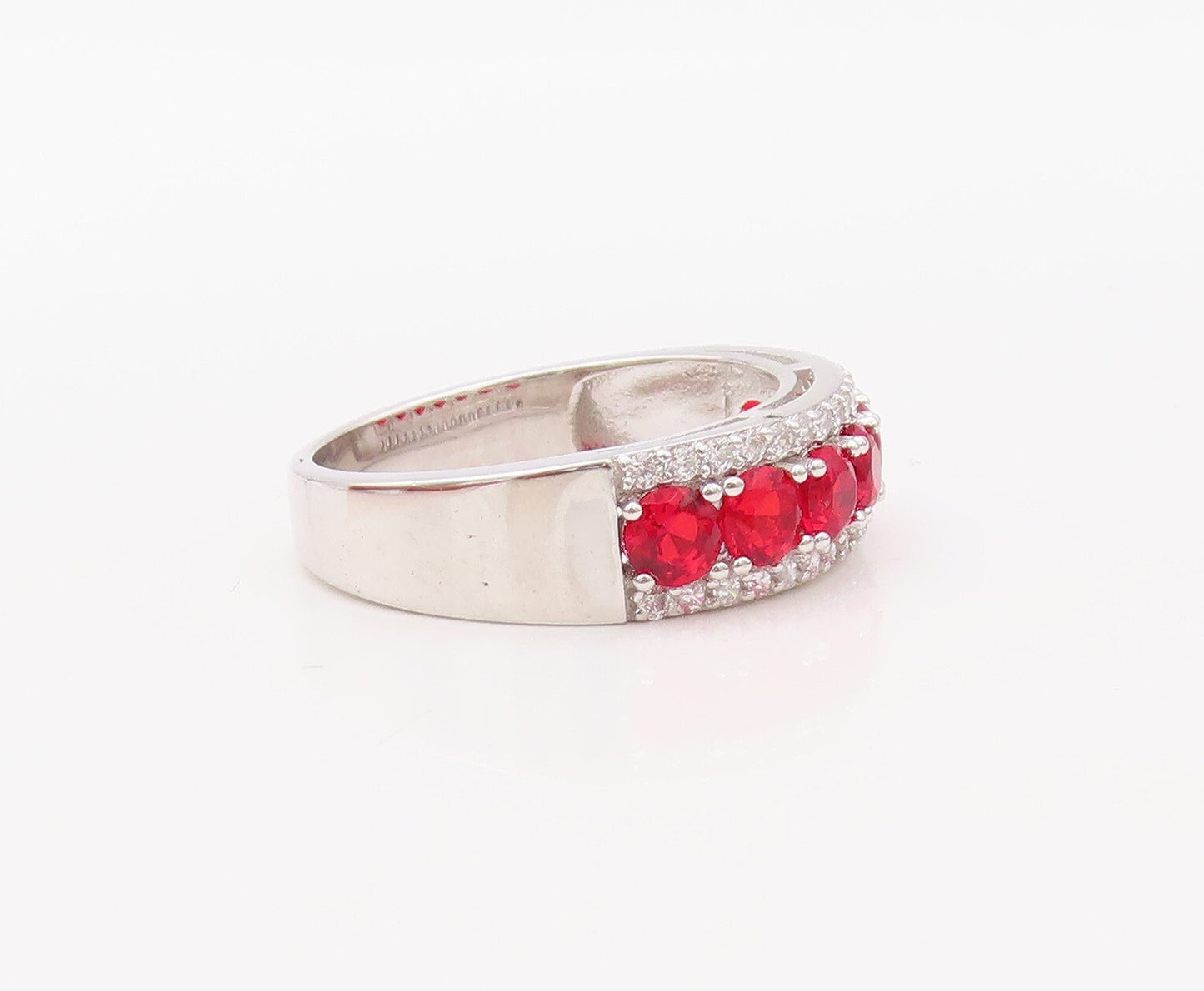 925 Sterling Silver Vintage Ring Round Red & White CZ Bands  Sz 7.5  RG30755