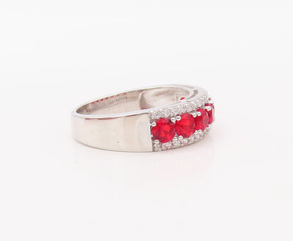 925 Sterling Silver Vintage Ring Round Red & White CZ Bands  Sz 7.5  RG30755