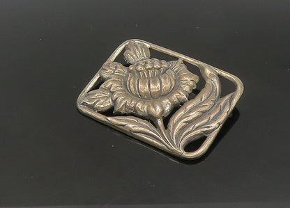 925 Sterling Silver  Vintage Dark Tone Flower Motif Square Brooch Pin  BP8292