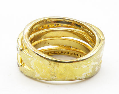 925 Sterling Silver  Genuine Diamonds Gold Plated Band Ring Sz 7  RG11888
