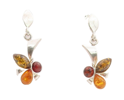 925 Sterling Silver Vintage Earrings Cabochon Honey Amber Flying Bee  EG13102
