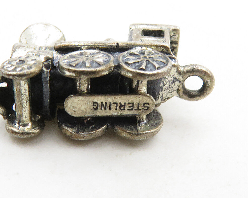 925 Sterling Silver  Vintage Petite Old Fashioned Steam Train Pendant  PT15477