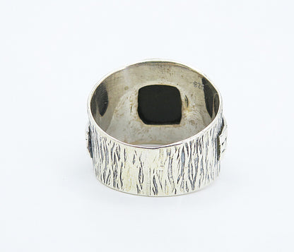 925 Sterling Silver Glitter Art Textured Band Cocktail Ring Sz 8 RG8582