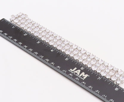 925 Sterling Silver Vintage Bracelet Multi Shape Linked Broad CZ Band  BT10875