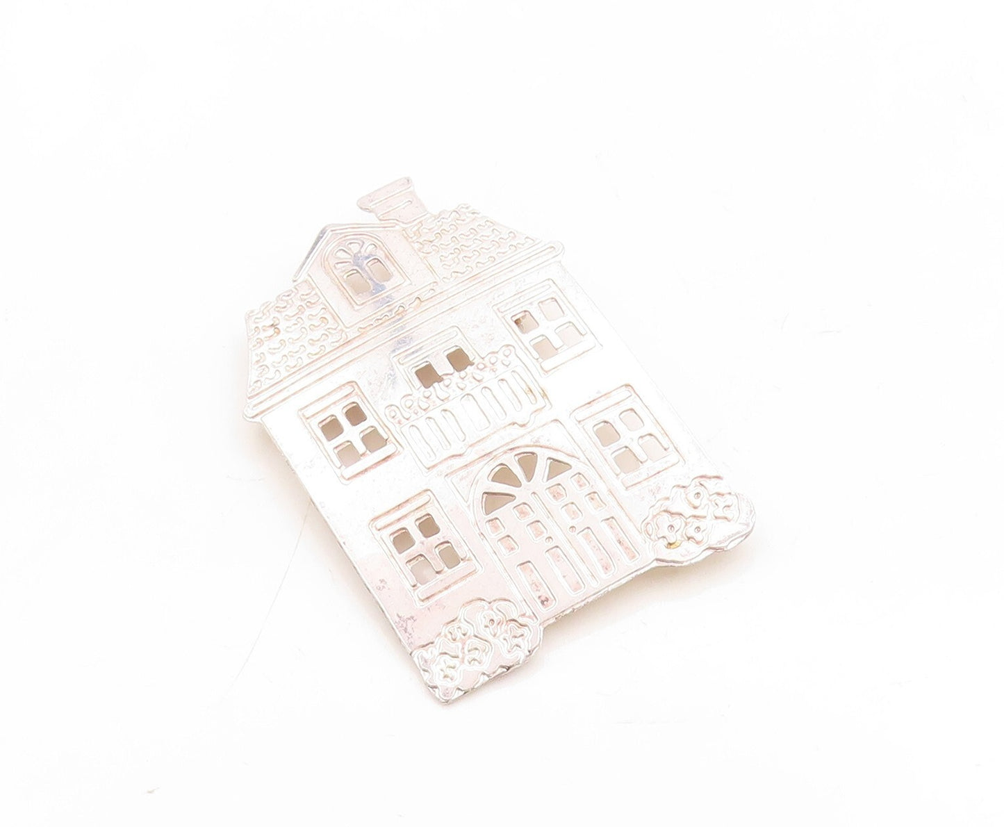 925 Sterling Silver Vintage Brooch Pin Solid Cutout Large House  BP11342