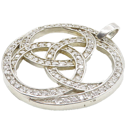 925 Sterling Silver  Vintage Shiny Cubic Zirconia Celtic Knot Pendant  PT14058