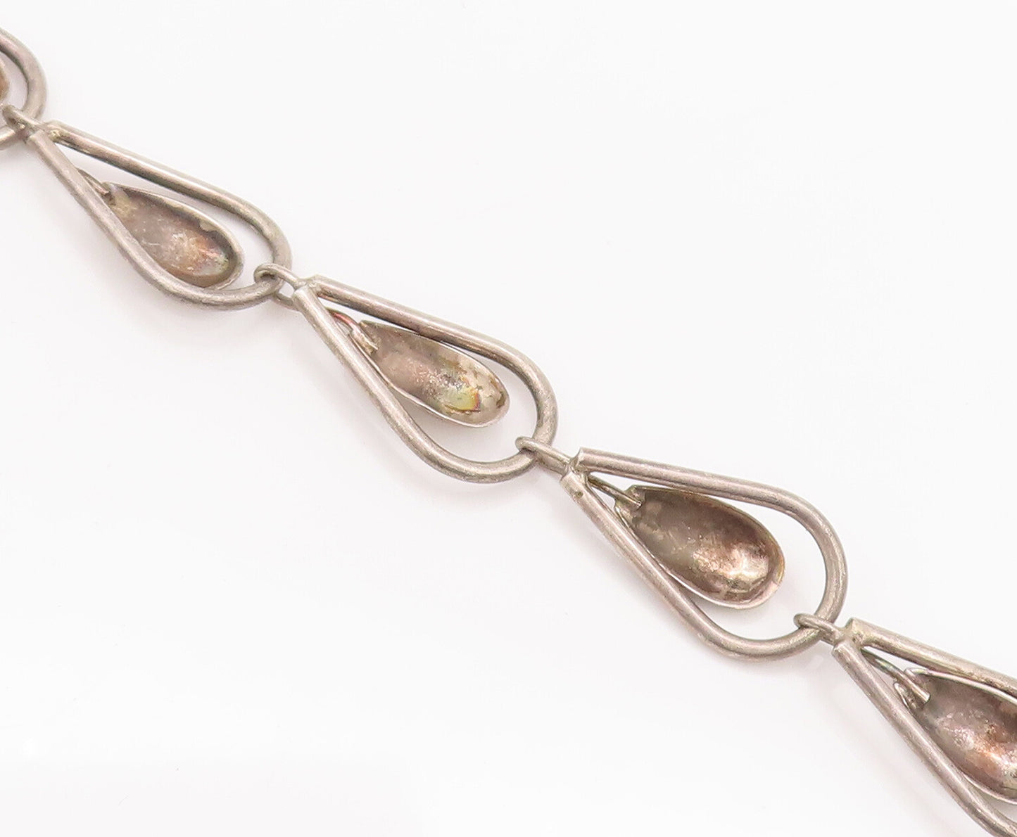 925 Sterling Silver Vintage Bracelet MEXICO Solid Double Drop Shape Link BT10301