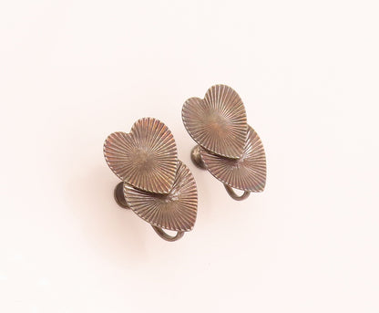 BEAN 925 Silver  Vintage Carved Double Heart Stencil Cutout Earrings  EG12468