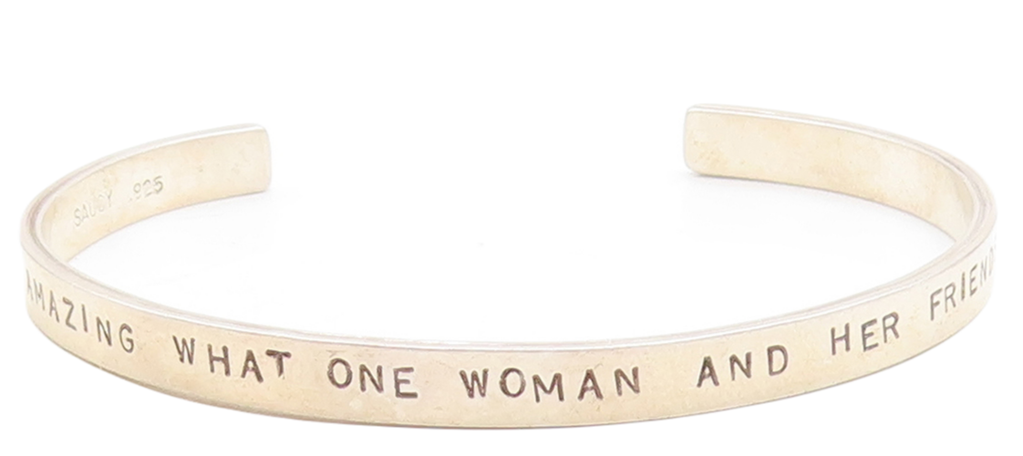925 Sterling Silver  Vintage Amazing Woman Stamped Quote Cuff Bracelet  BT2562