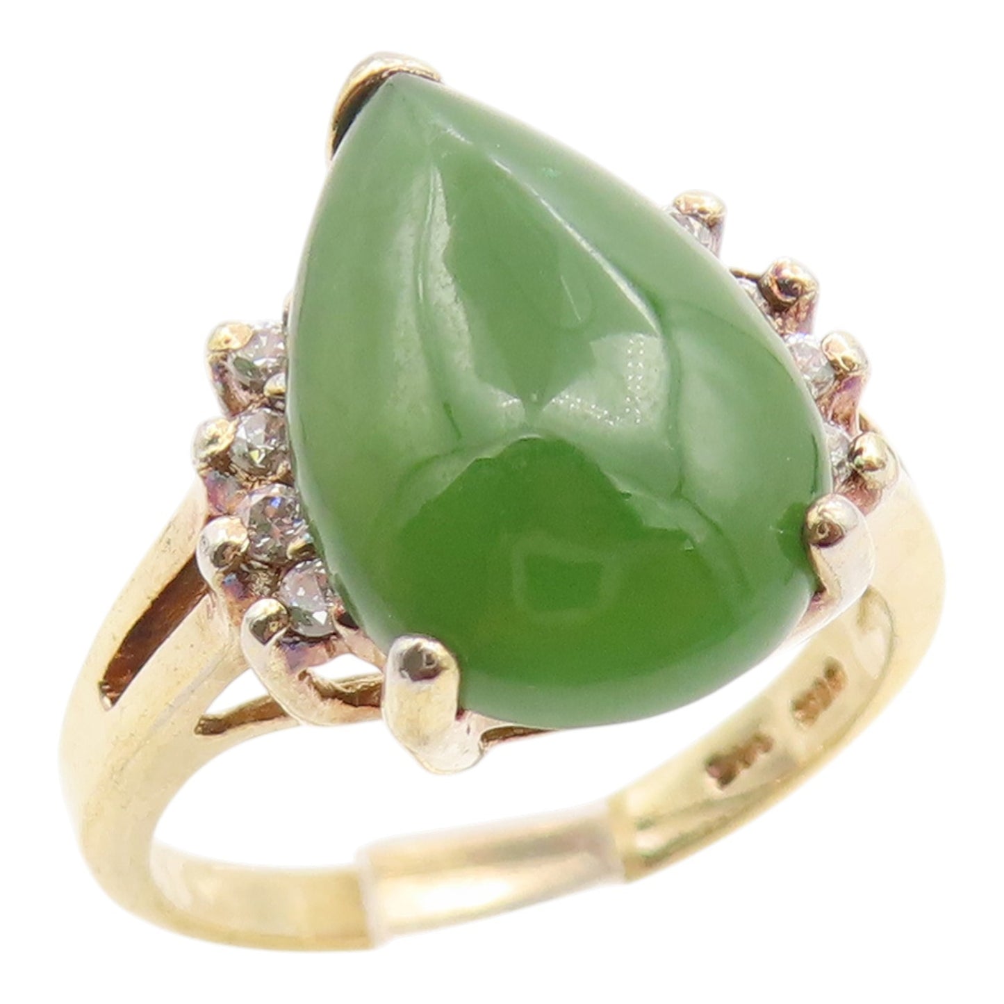 925 Sterling Silver Vintage Ring Gold Plated Pear Cut Jade Band  Sz 7  RG35615