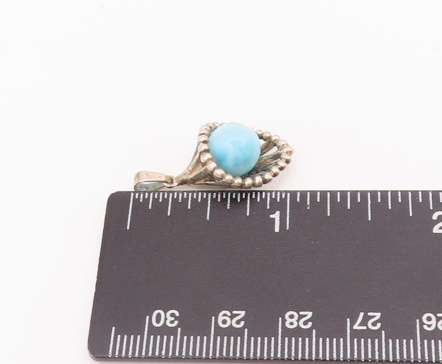 925 Sterling Silver Vintage Pendant Larimar Bead Cutout Drop Beaded Cone PT22800
