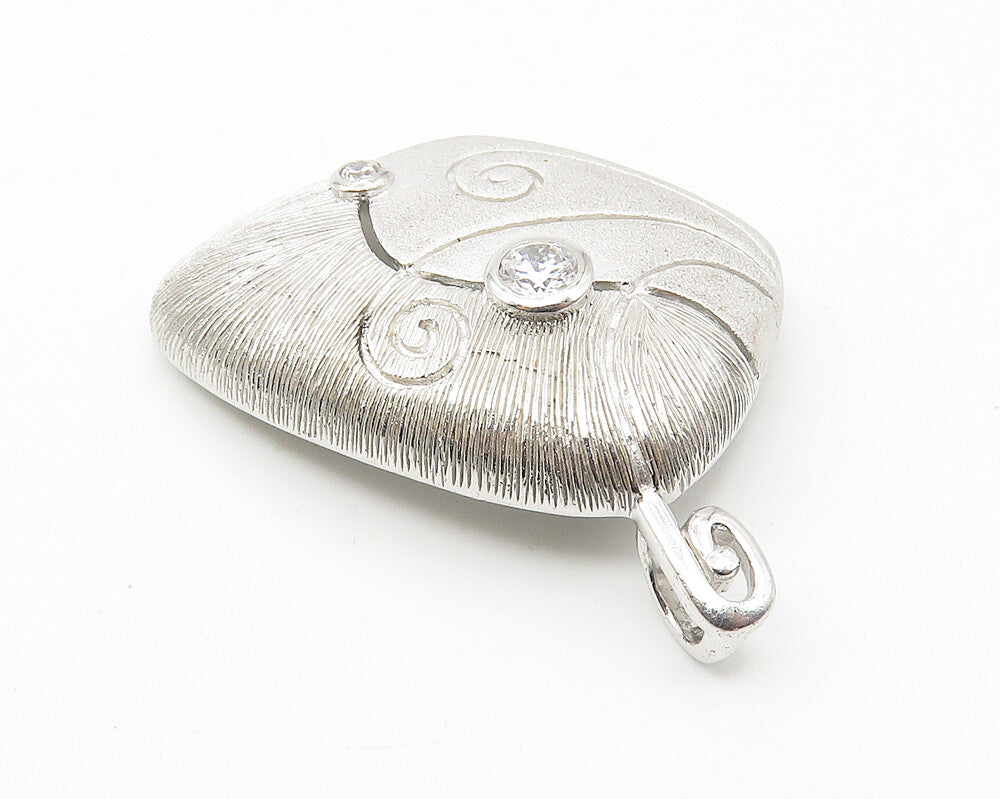 925 Sterling Silver  Sparkling Cubic Zirconia Textured Swirl Pendant  PT8392
