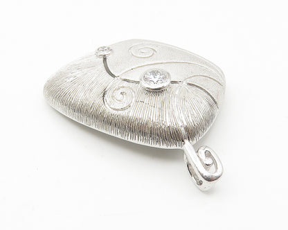 925 Sterling Silver  Sparkling Cubic Zirconia Textured Swirl Pendant  PT8392