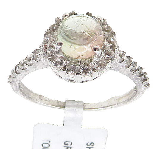 925 Sterling Silver  Cabochon Cut Topaz Shiny Floral Band Ring Sz 7  RG10119