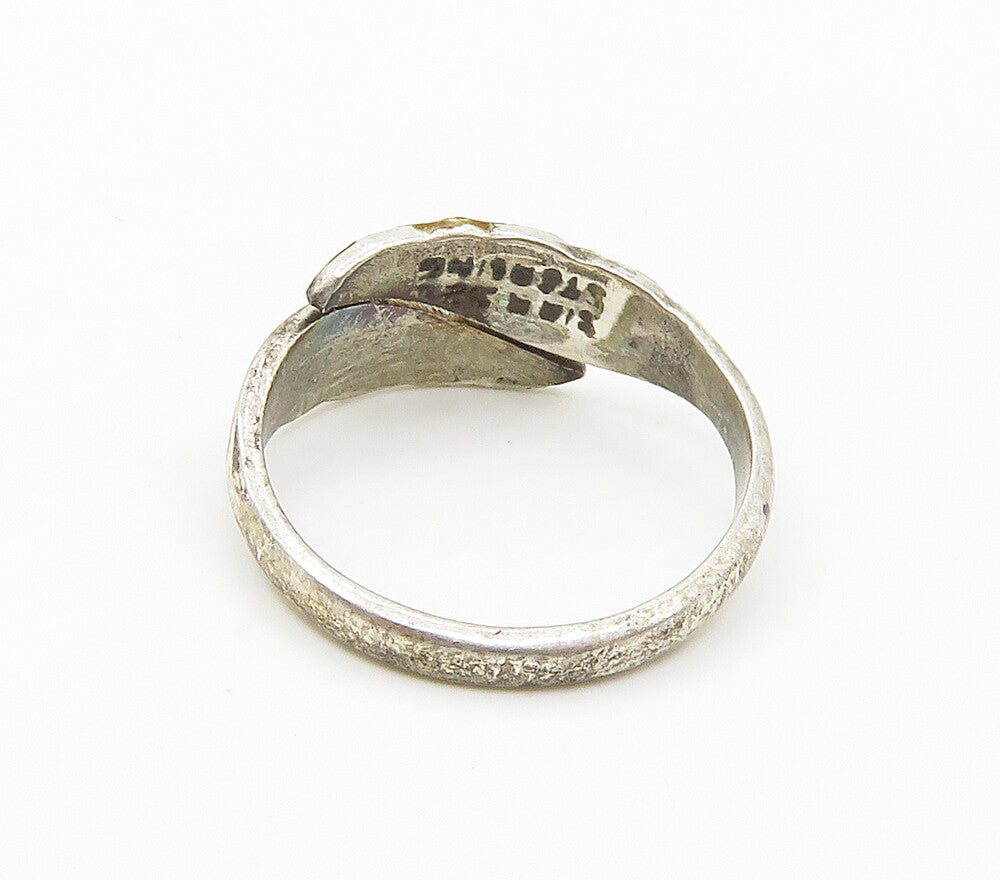 SIAM 925 Sterling Silver  Vintage Enamel Petite Bypass Ring Sz 3  RG17017