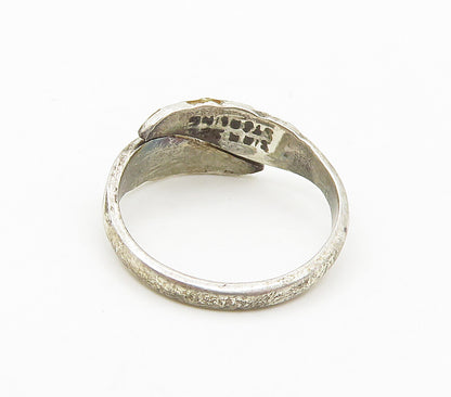 SIAM 925 Sterling Silver  Vintage Enamel Petite Bypass Ring Sz 3  RG17017