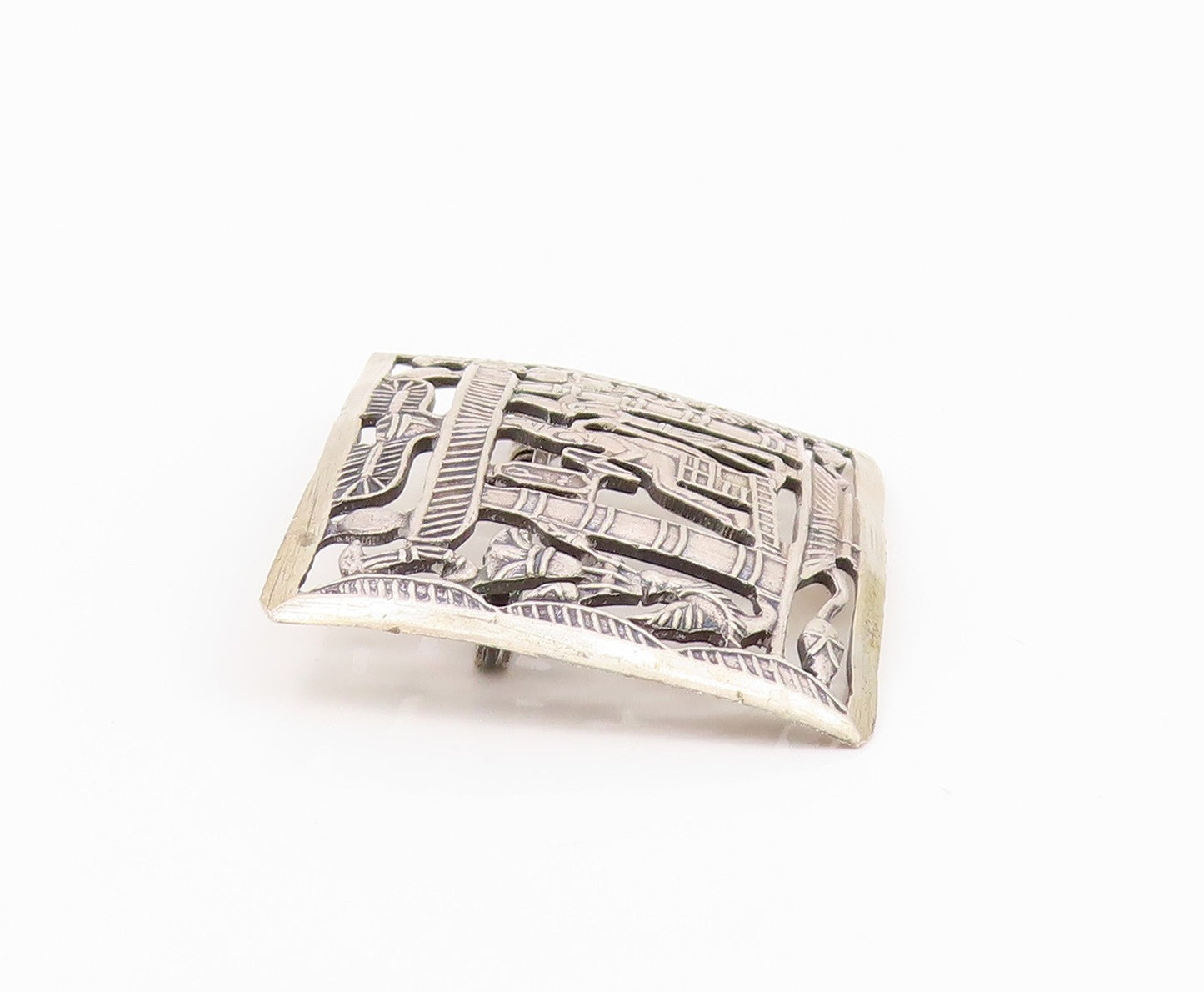 925 Sterling Silver Vintage Brooch Middle East Egyptian Scene Cutout  BP11692