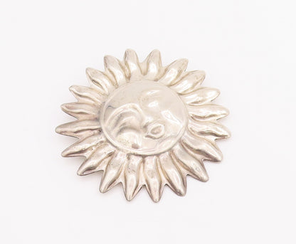 925 Sterling Silver Vintage Brooch Pin MEXICO Solid Carved Smiling Sun  BP11012