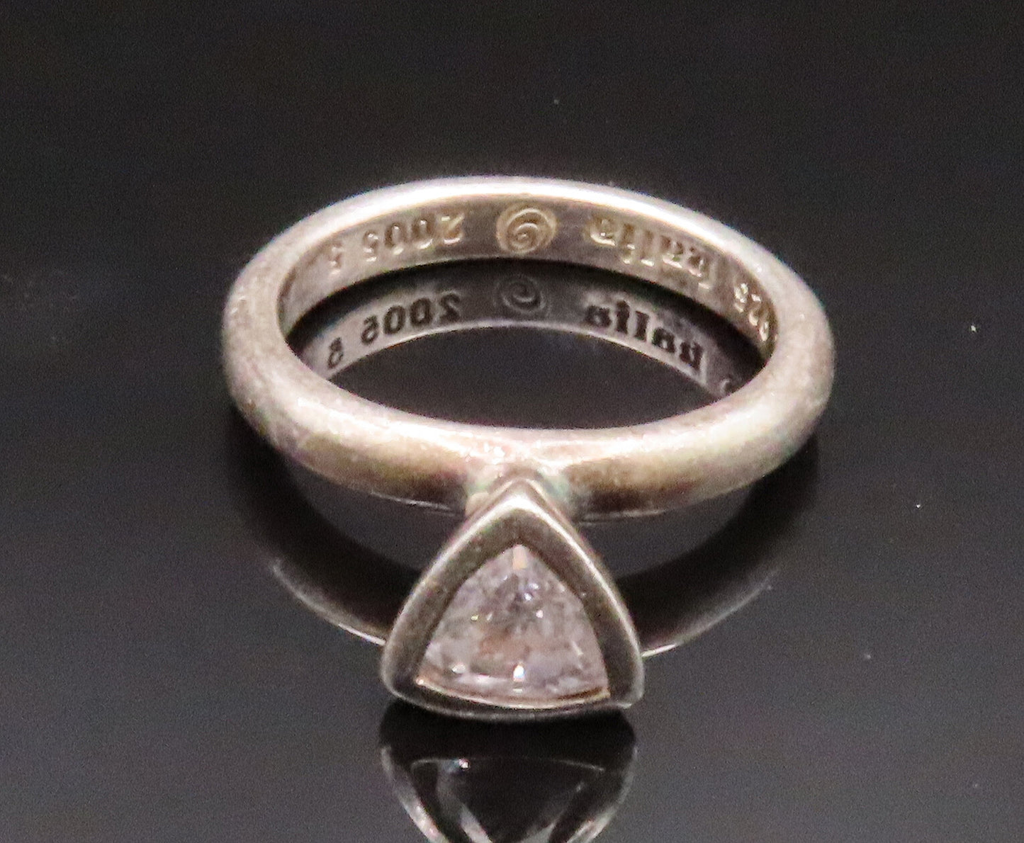 HALIA 925 Silver  Vintage Minimalist Triangle Cubic Zirconia Ring Sz 5 RG25090
