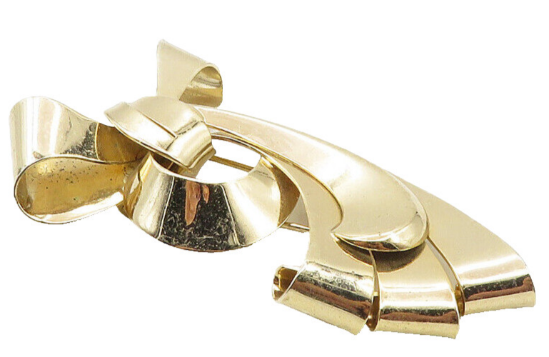 NAPIER 925 Sterling Silver  Vintage Shiny Smooth Ribbon Bow Fur Clip   TR1671