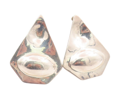 925 Sterling Silver Vintage Earrings MEXICO Modernist Carved Oval Design EG13368