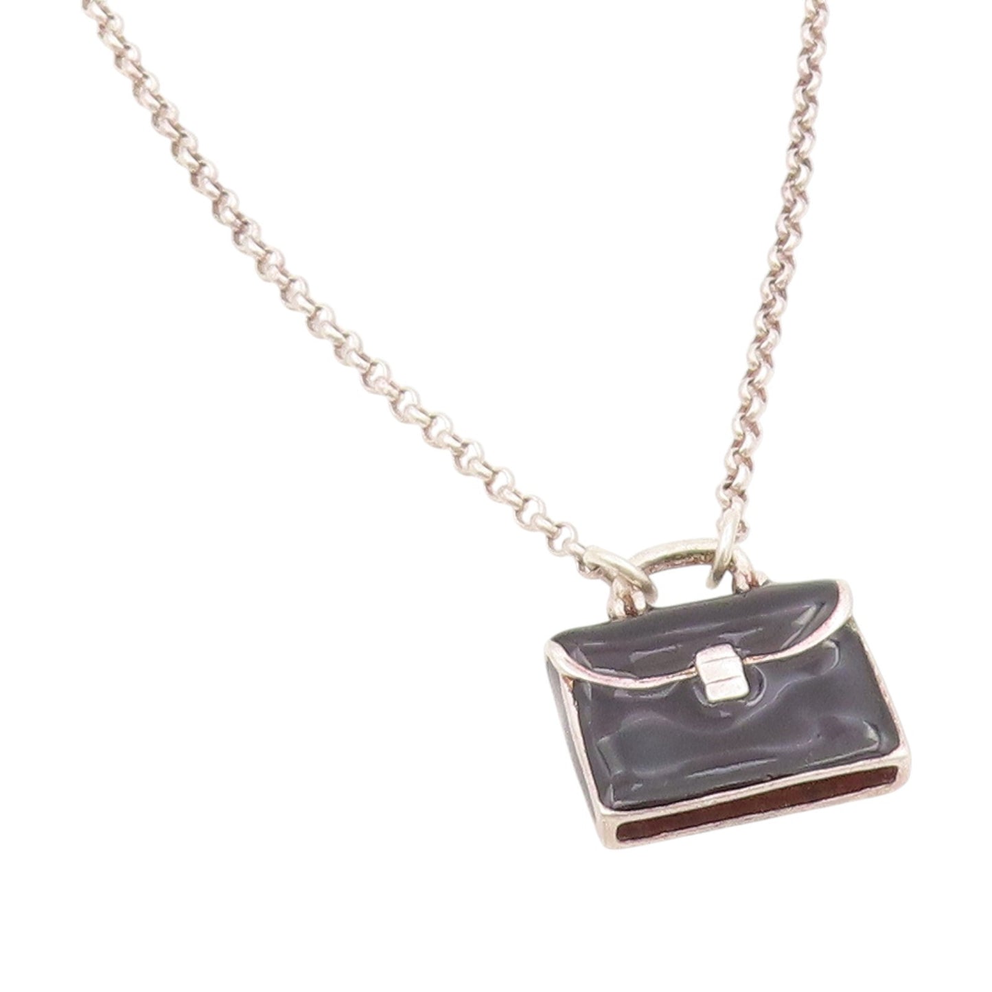 925 Sterling Silver Vintage Necklace Enameled Briefcase Charm Chain  NE4707