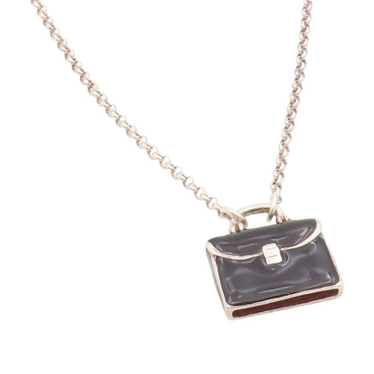925 Sterling Silver Vintage Necklace Enameled Briefcase Charm Chain  NE4707