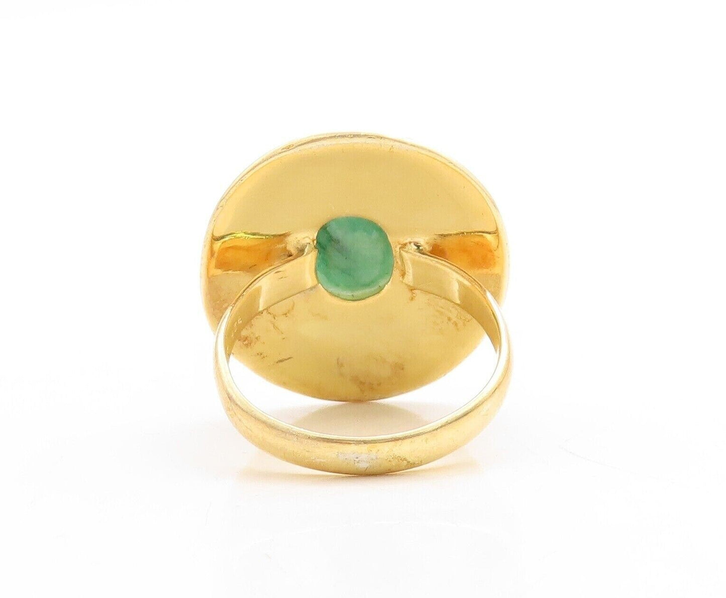 925 Sterling Silver Vintage Ring Gold Plated Oval Green Gemstone  Sz 10  RG30098