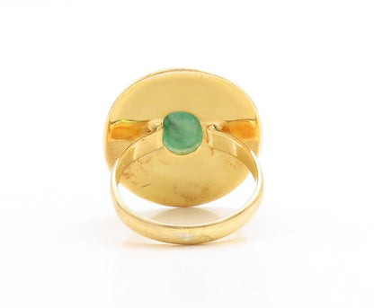 925 Sterling Silver Vintage Ring Gold Plated Oval Green Gemstone  Sz 10  RG30098
