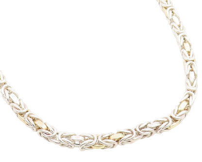 925 Sterling Silver Vintage Necklace Modernist Two Tone Byzantine Link  NE4884