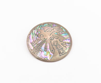 MEXICO 925 Sterling Silver  Vintage Abalone Shell Warrior Brooch Pin  BP3549