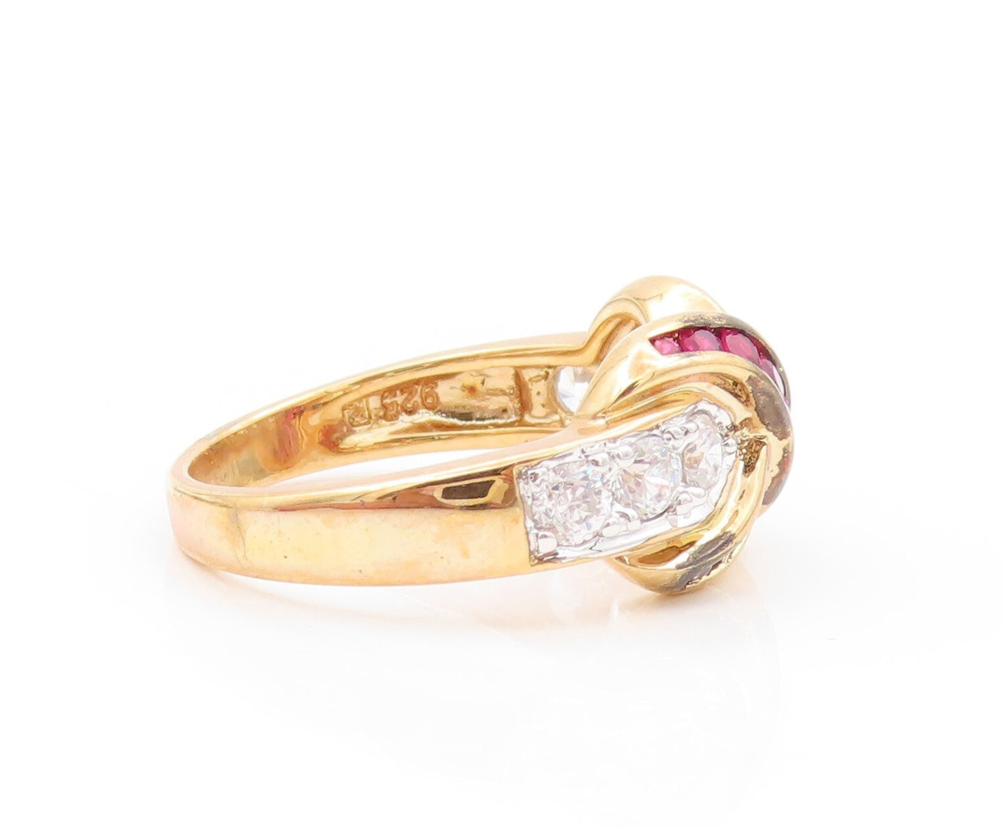 925 Sterling Silver Vintage Ring Gold Plated 3 Tone CZ Carved 'X'  Sz 8  RG31800