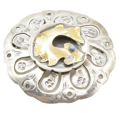 MEXICO 925 Silver & 18K GOLD  Vintage Turquoise 2 Tone Fish Brooch Pin  BP6662