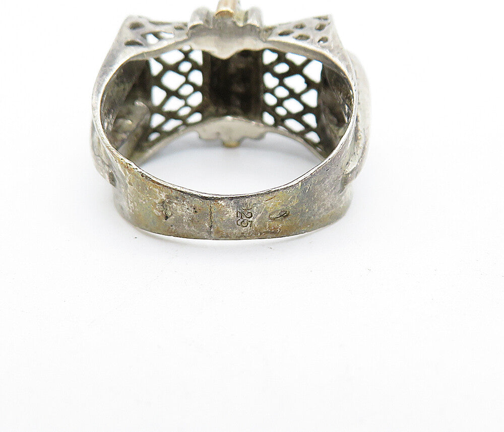 925 Sterling Silver  Vintage Two Tone Cutout Dome Band Ring Sz 6  RG4127