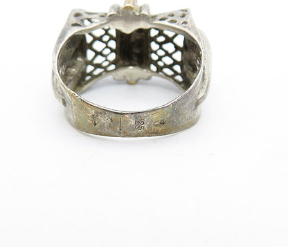 925 Sterling Silver  Vintage Two Tone Cutout Dome Band Ring Sz 6  RG4127